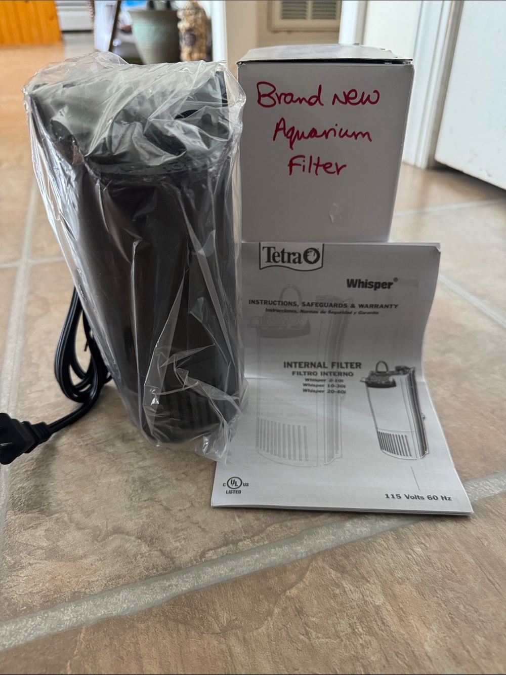 Brand NEW Tetra Whisper Internal Aquarium Filter - Black - w/Instructions